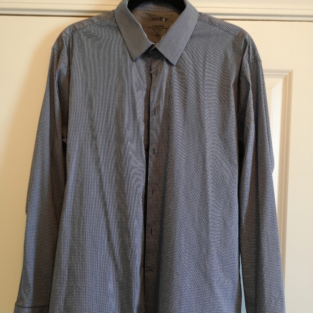 Calvin Klein ExtraSlim Fit Blue Plaid 17.5XL Shirt